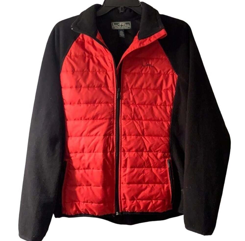 Lauren Ralph Lauren L-RL Red and Black Quilted Hybrid Fleece Jacket